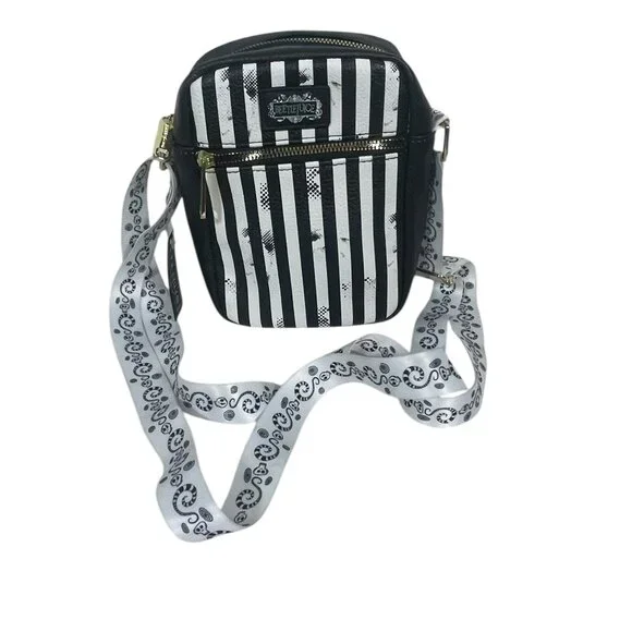 NWT Buckle-Down Women's Crossbody - Beetlejuice Suit Stripes Black White - Picture 12 of 12